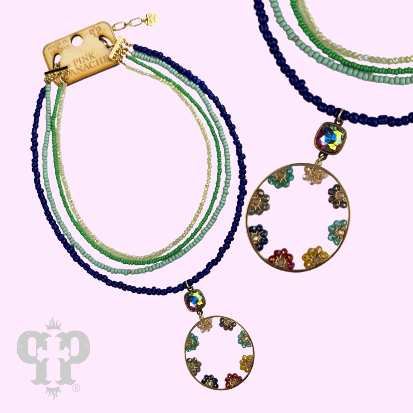 Four strand pendant necklace, Austrian crystal