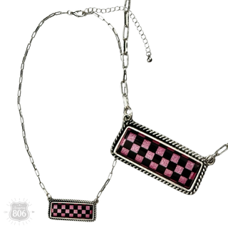 Checkerboard print pendant necklace