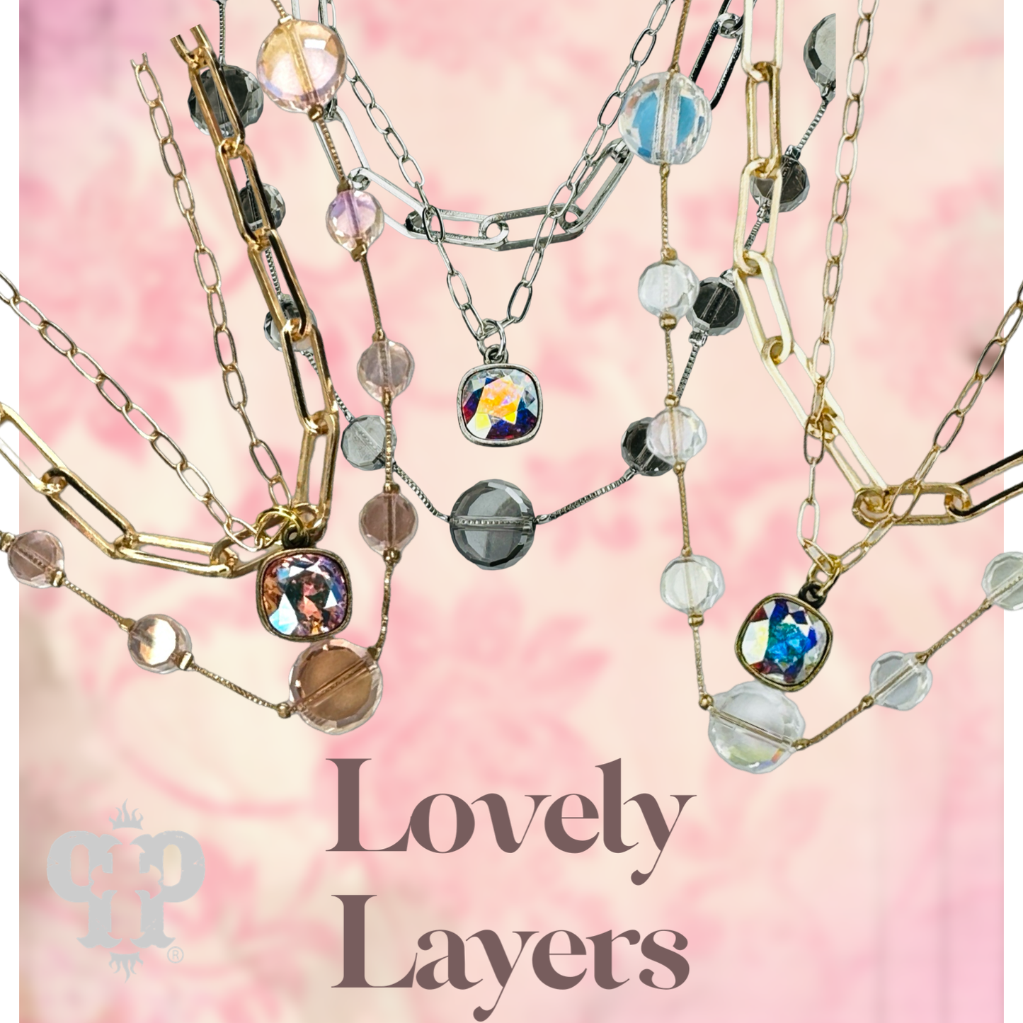 Paperclip chain and coin bead necklace with Austrian crystal drop
