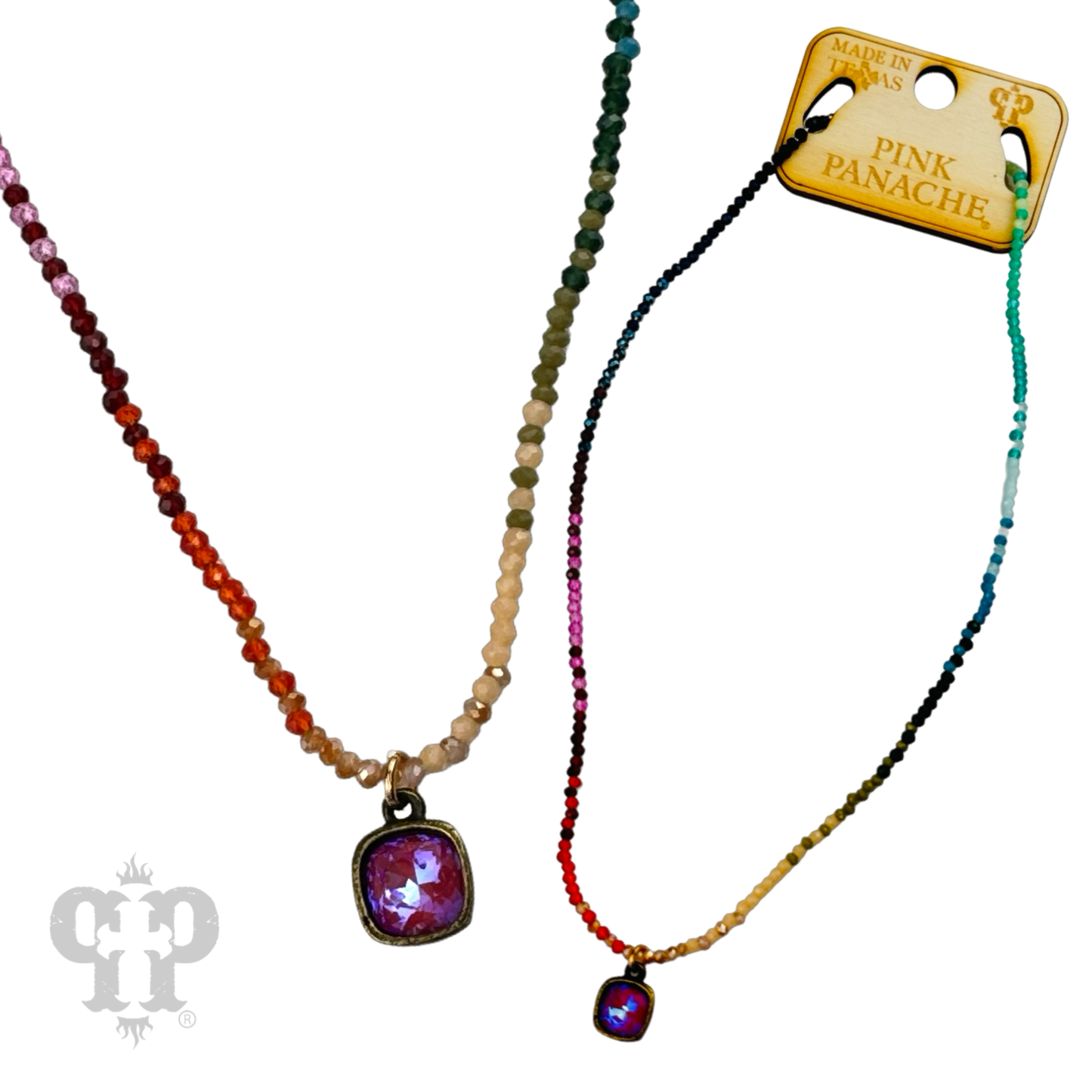 Mixed small bead necklace with Austrian crystal pendant