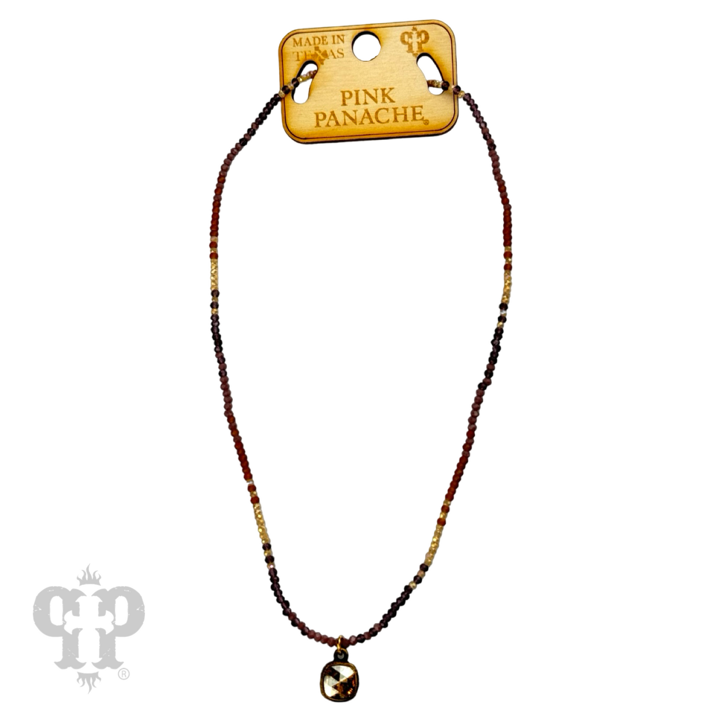 Mixed small bead necklace with Austrian crystal pendant