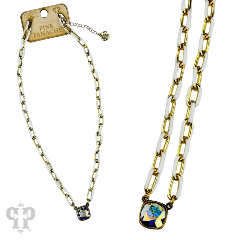 Enamel chain link pendant necklace, Austrian crystal