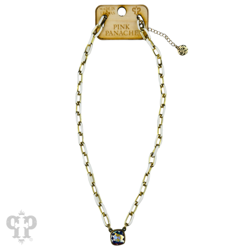 Enamel chain link pendant necklace, Austrian crystal
