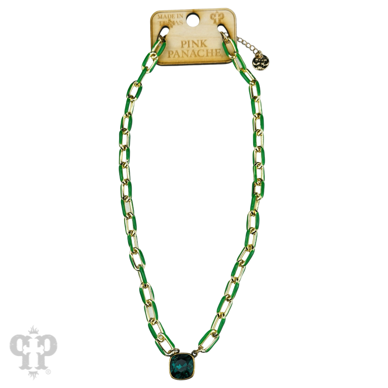 Enamel chain link pendant necklace, Austrian crystal