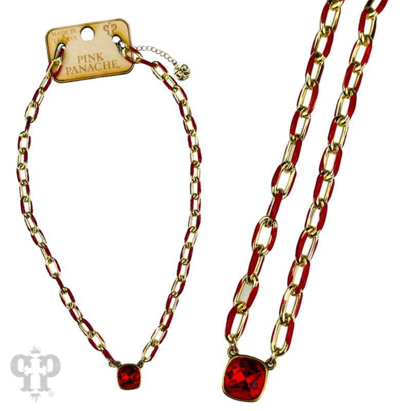 Enamel chain link pendant necklace, Austrian crystal