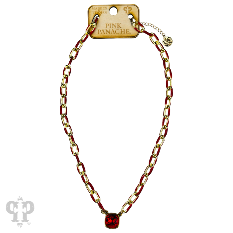 Enamel chain link pendant necklace, Austrian crystal
