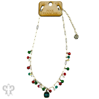 Christmas bell chain link pendant necklace, Austrian crystal