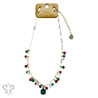 Christmas bell chain link pendant necklace, Austrian crystal