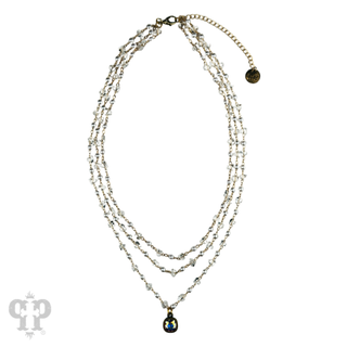 Three strand pearl and faceted acrylic bead necklace, Austrian crystal