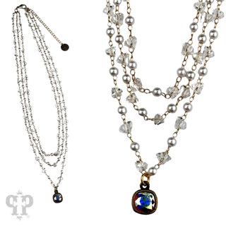 Three strand pearl and faceted acrylic bead necklace, Austrian crystal