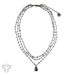 Three strand pearl and faceted acrylic bead necklace, Austrian crystal