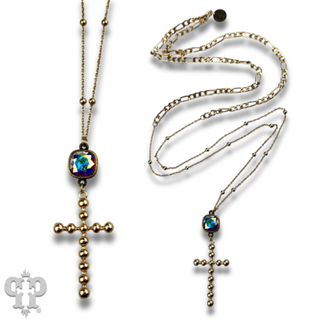 Gold chain and cross necklace with Austrian crystal