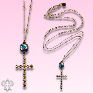 Gold chain and cross necklace with Austrian crystal