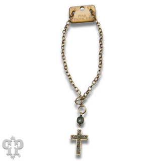 Gold chain and toggle cross necklace with Austrian crystal