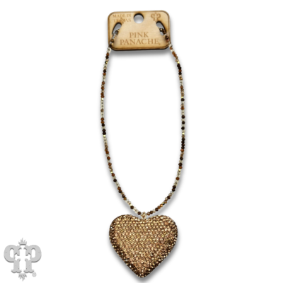 Rhinestone heart pendant on faceted glass bead necklace