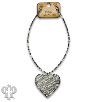 Rhinestone heart pendant on faceted glass bead necklace