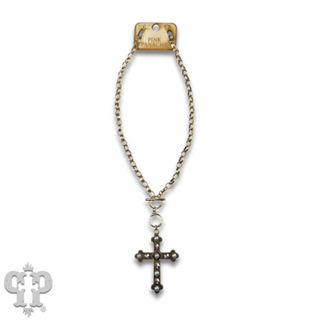 Link chain toggle necklace with cross pendant
