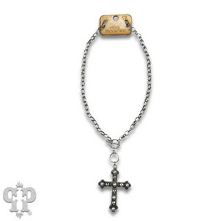 Link chain toggle necklace with cross pendant