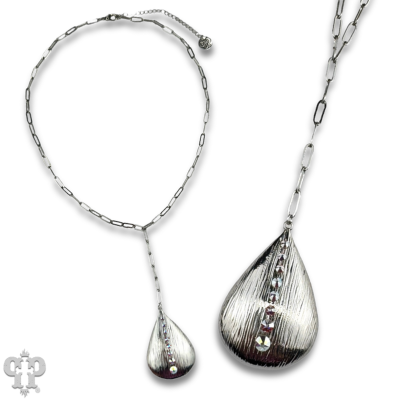 Large raindrop pendant necklace with Austrian crystals