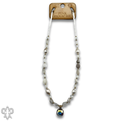 Quartz and freshwater pearl necklace with Austrian crystal