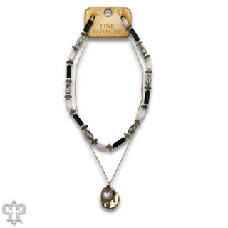 Mixed bead necklace with disc charm and Austrian crystal