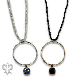 Faceted bead and circle pendant necklace with Austrian crystal