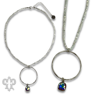 Faceted bead and circle pendant necklace with Austrian crystal