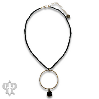 Faceted bead and circle pendant necklace with Austrian crystal