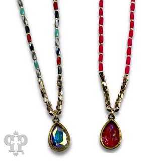 Rice bead necklace with teardrop Austrian crystal