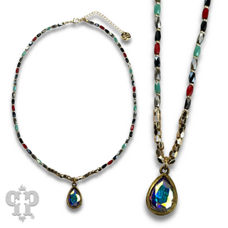 Rice bead necklace with teardrop Austrian crystal