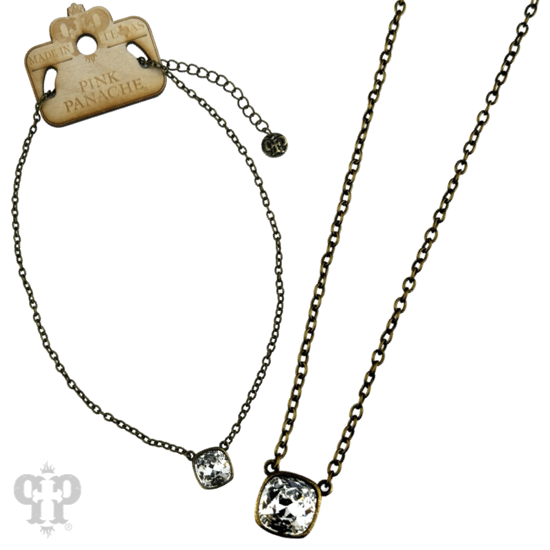 Austrian square crystal chain necklace, 12mm