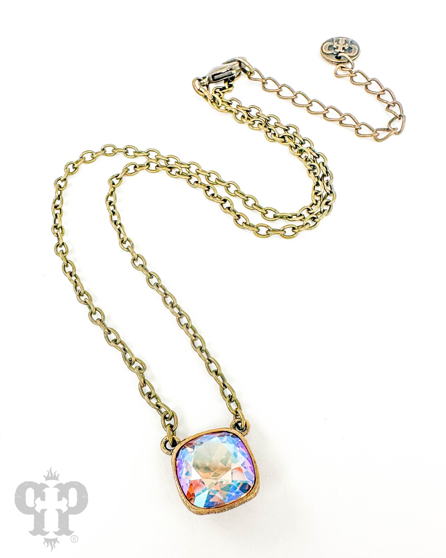 Austrian square crystal chain necklace, 12mm