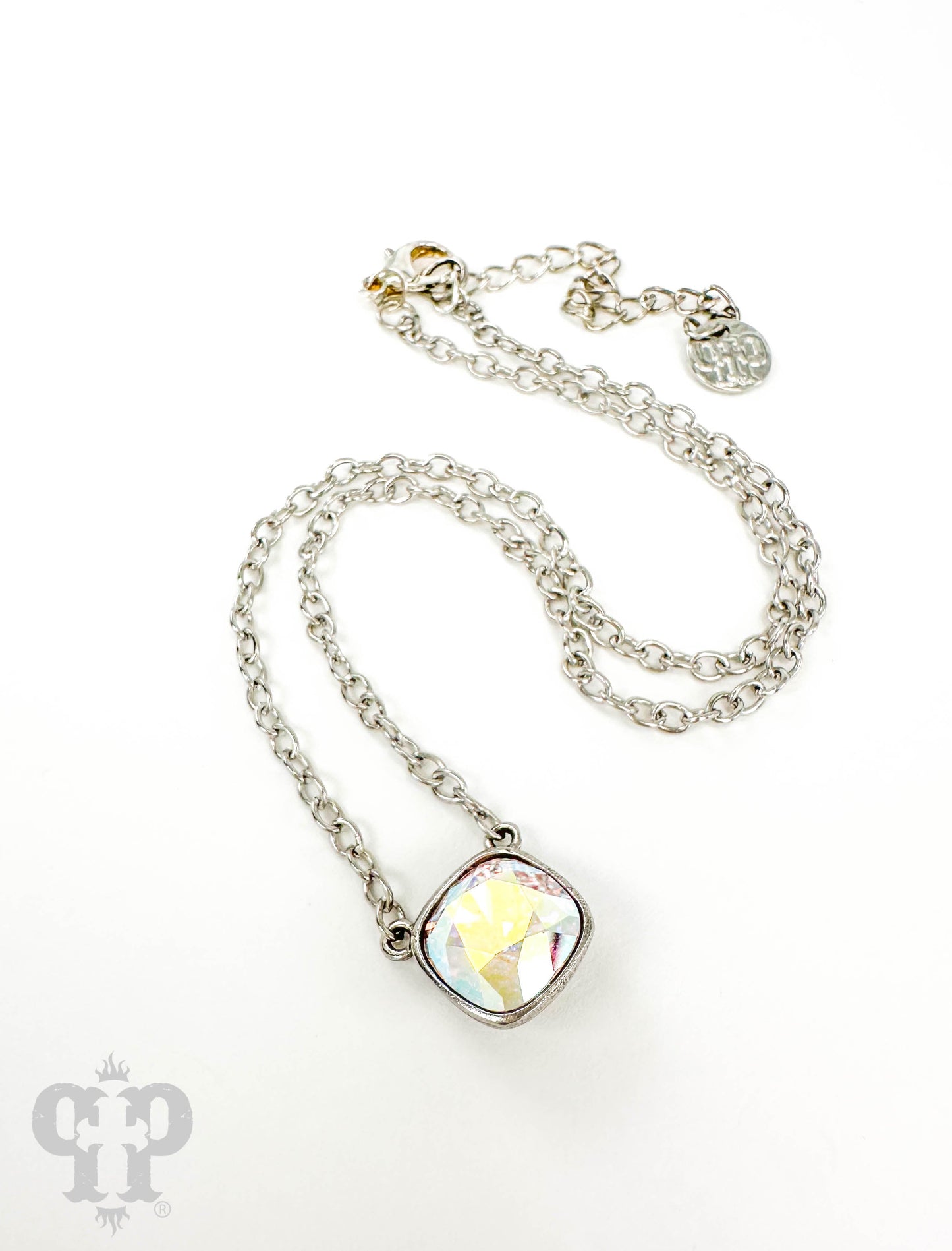 Austrian square crystal chain necklace, 12mm