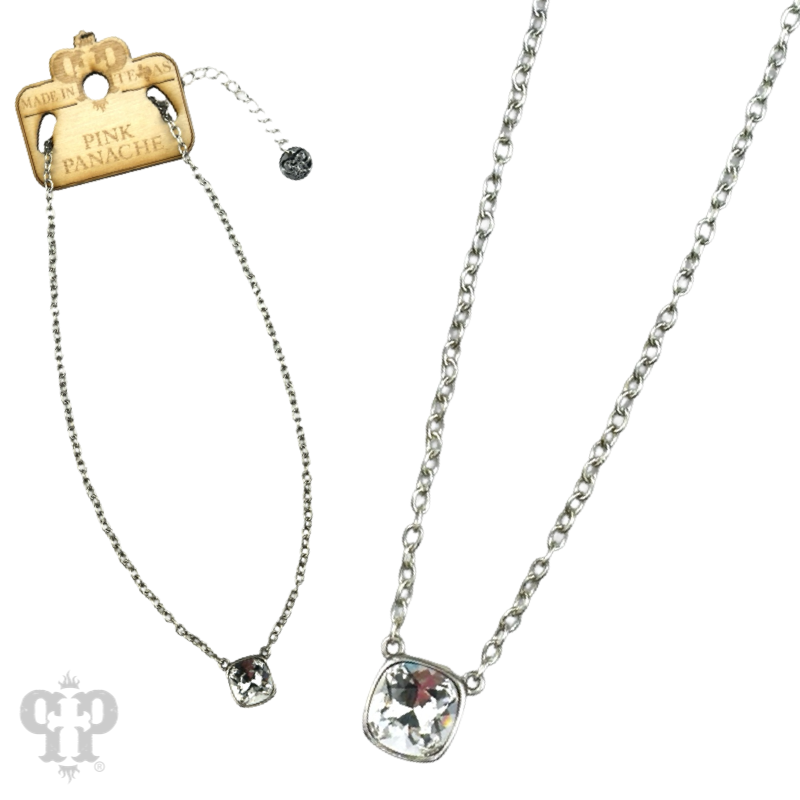 Austrian square crystal chain necklace, 12mm