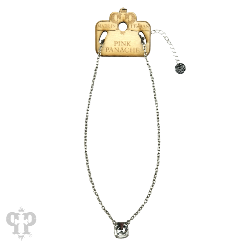 Austrian square crystal chain necklace, 12mm