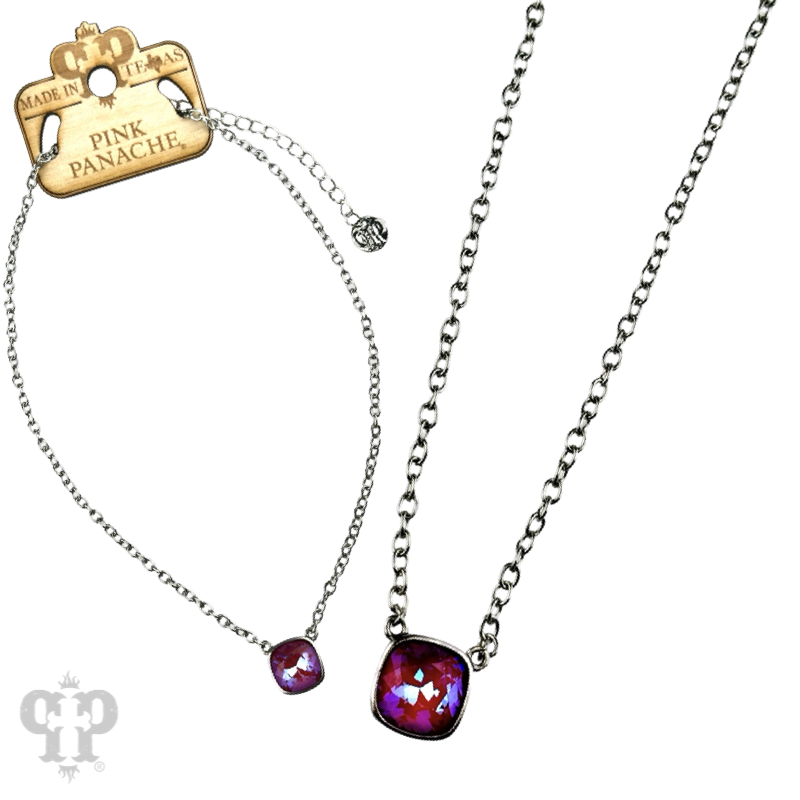 Austrian square crystal chain necklace, 12mm