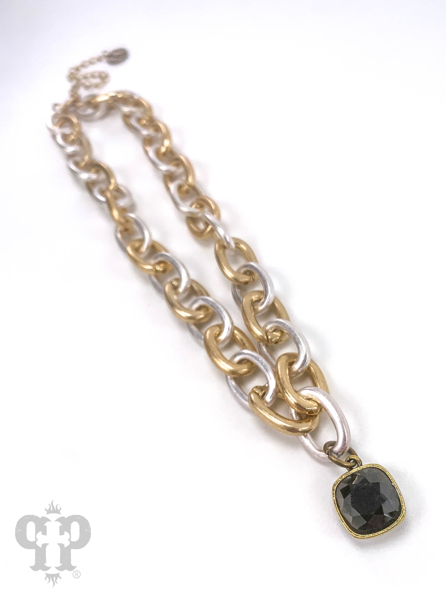 Two tone link necklace with Austrian crystal