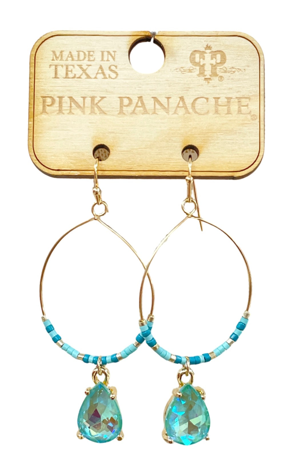 Rhinestone charm on beaded circle earring
