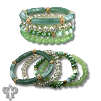 Faceted and bamboo mixed bead bracelet stack, last call