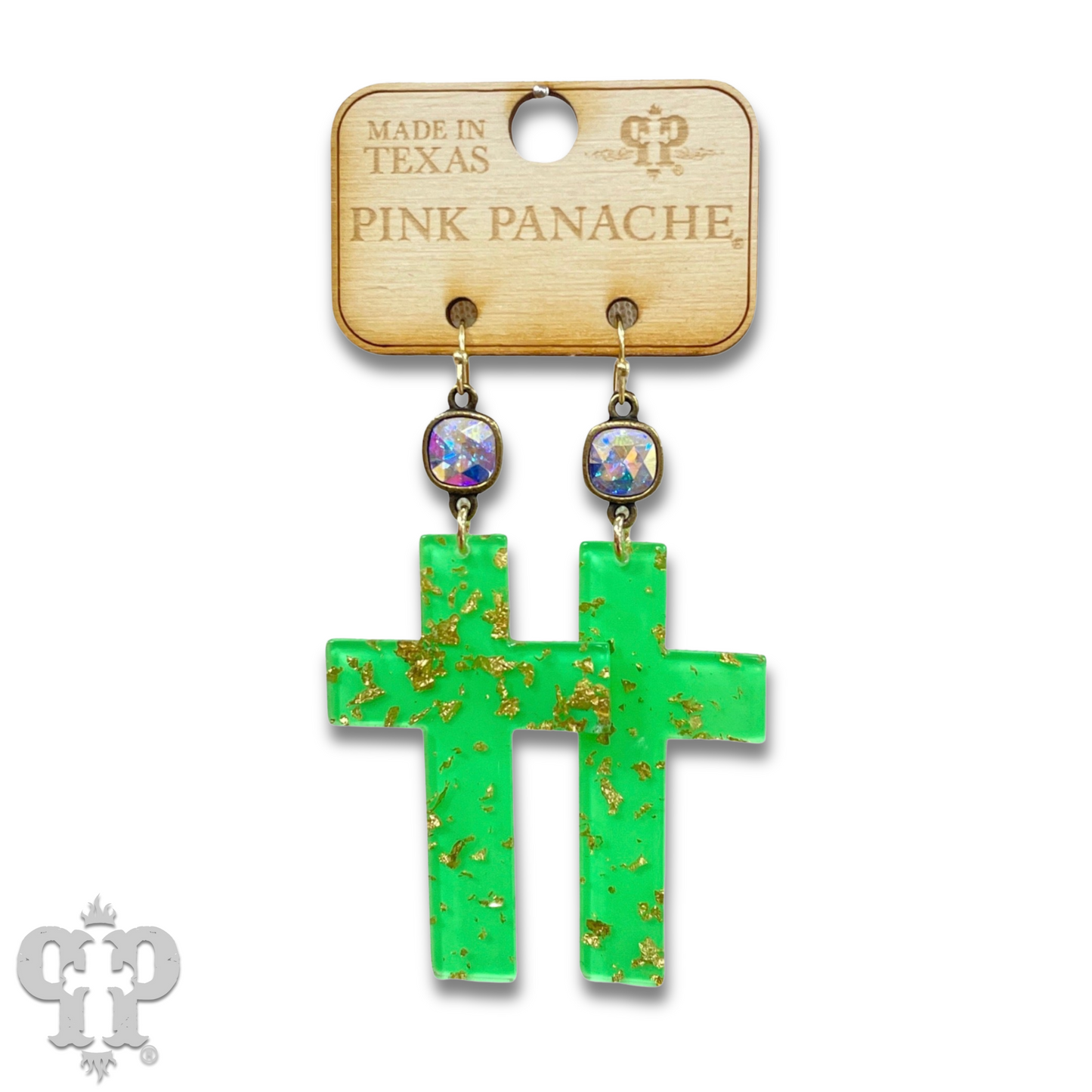 Acrylic neon cross earring with Austrian crystal
