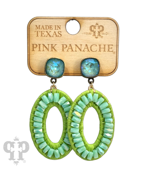 Bead and raffia oval earring with Austrian crystal