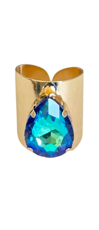 Rhinestone teardrop adjustable base ring