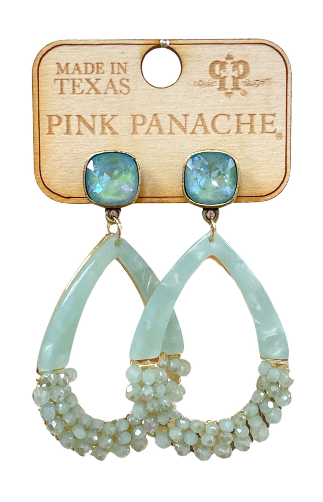 Acrylic teardrop with matching beads earring and Austrian crystal