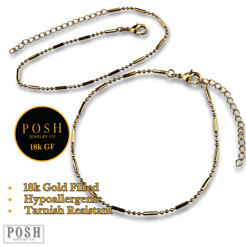 Dot dash chain bracelet, 18k gold filled