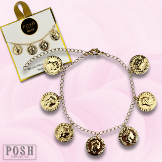 Coin charm bracelet, 18k gold filled
