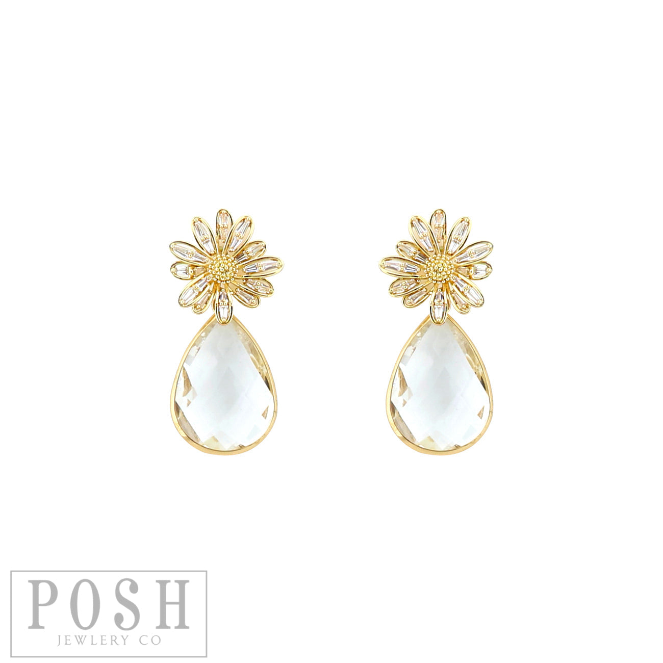 Rhinestone flower earring with clear drop, last call