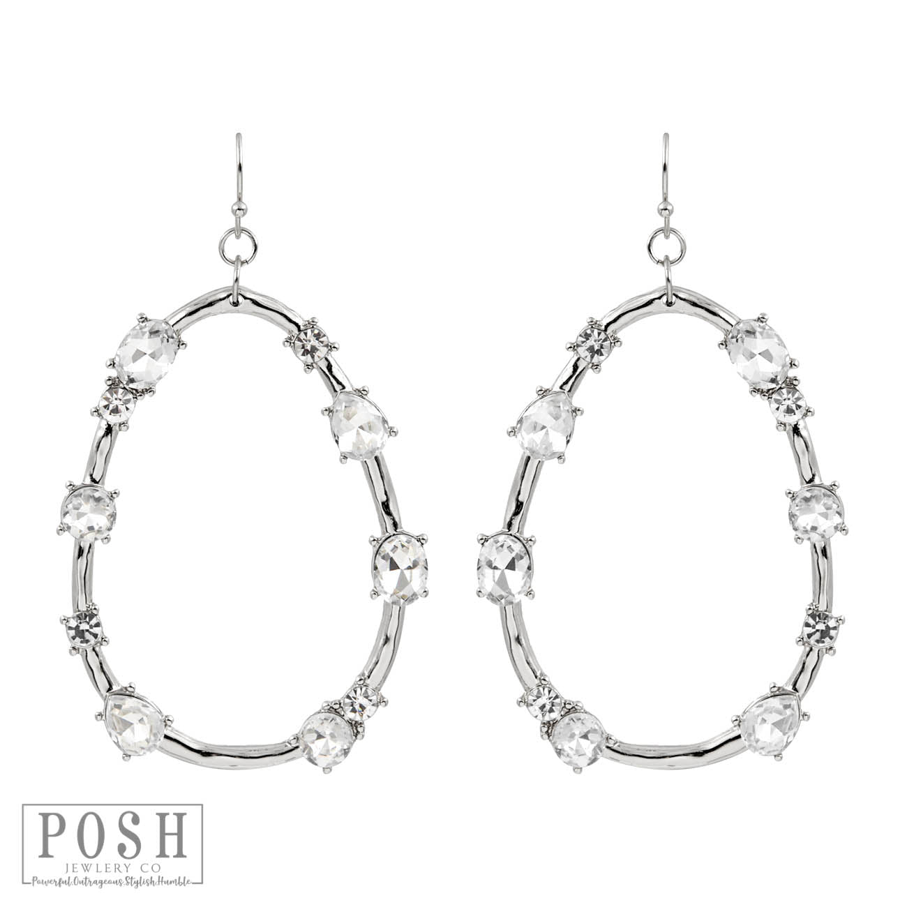 Silver teardrop with multi-shape rhinestone earring, last call