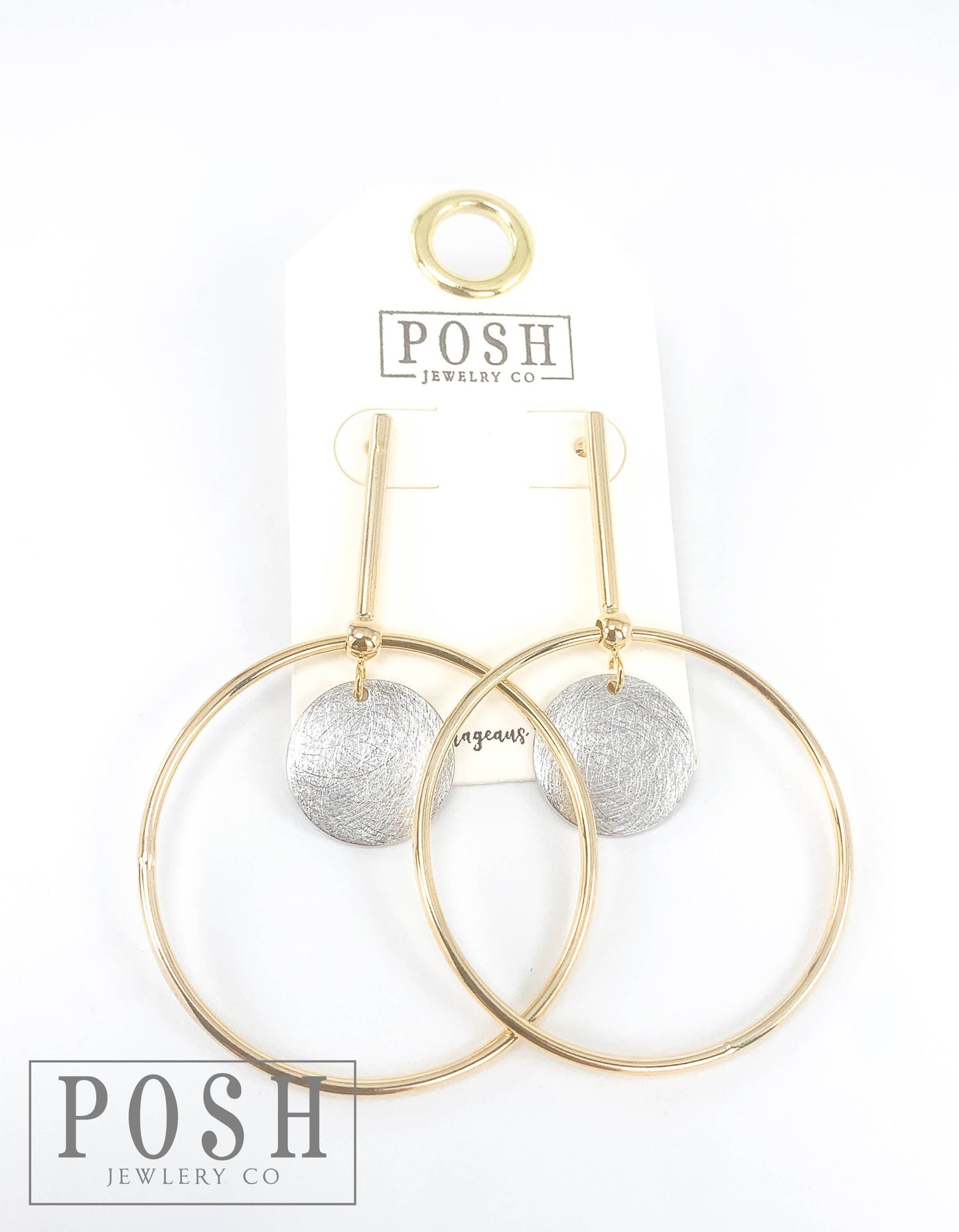 Gold bar and silver disc earring, last call