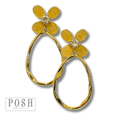 Acrylic flower post and gold teardrop earring, last call