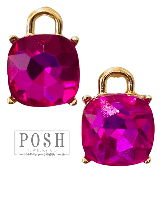 Square rhinestone with gold arch post earring